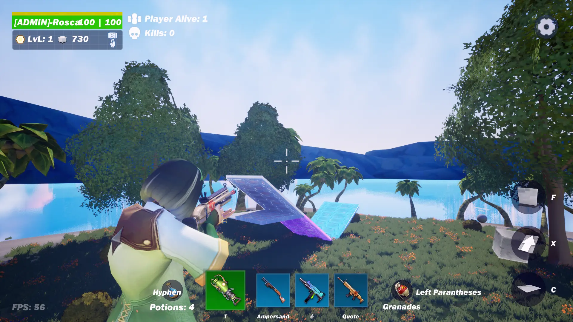 Creative Destruction 2 gameplay screenshot showing 1v1 duel and new map visuals